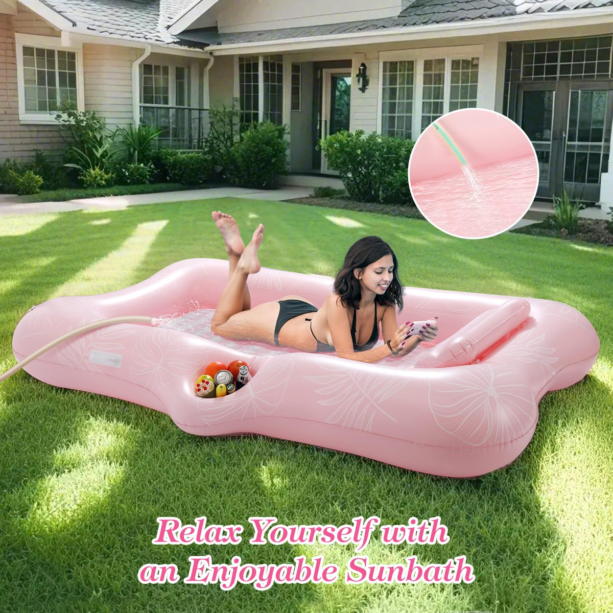 MoKo pool float headrest and ribbed base support for neck comfort.