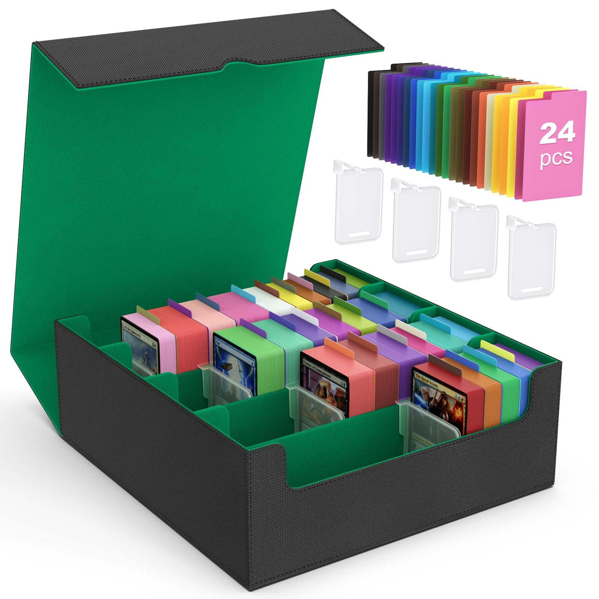 MoKo 4‑row storage box showing high capacity for sleeved cards.