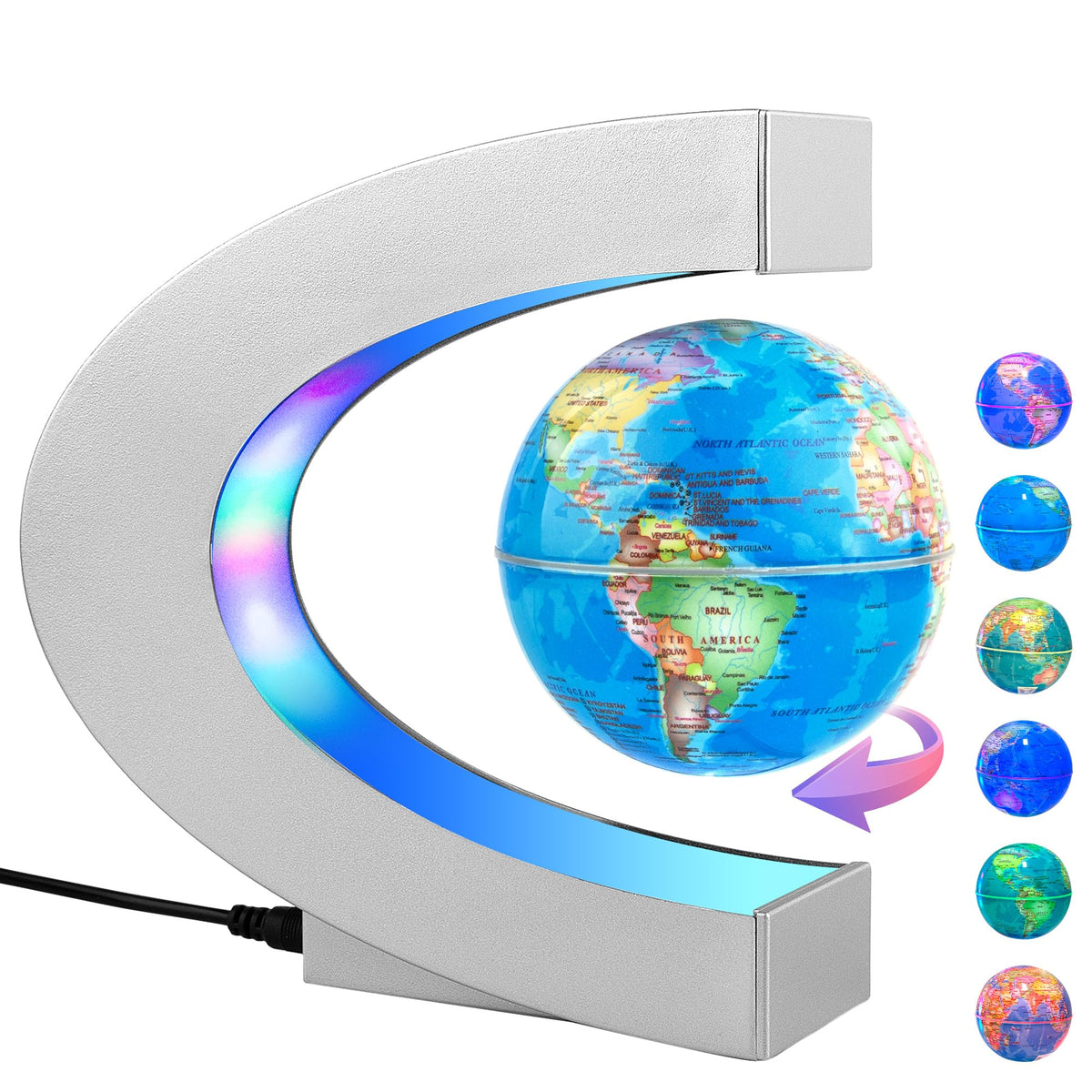 MOKOQI magnetic levitating globe with LED light hovering as a stylish desk centerpiece.