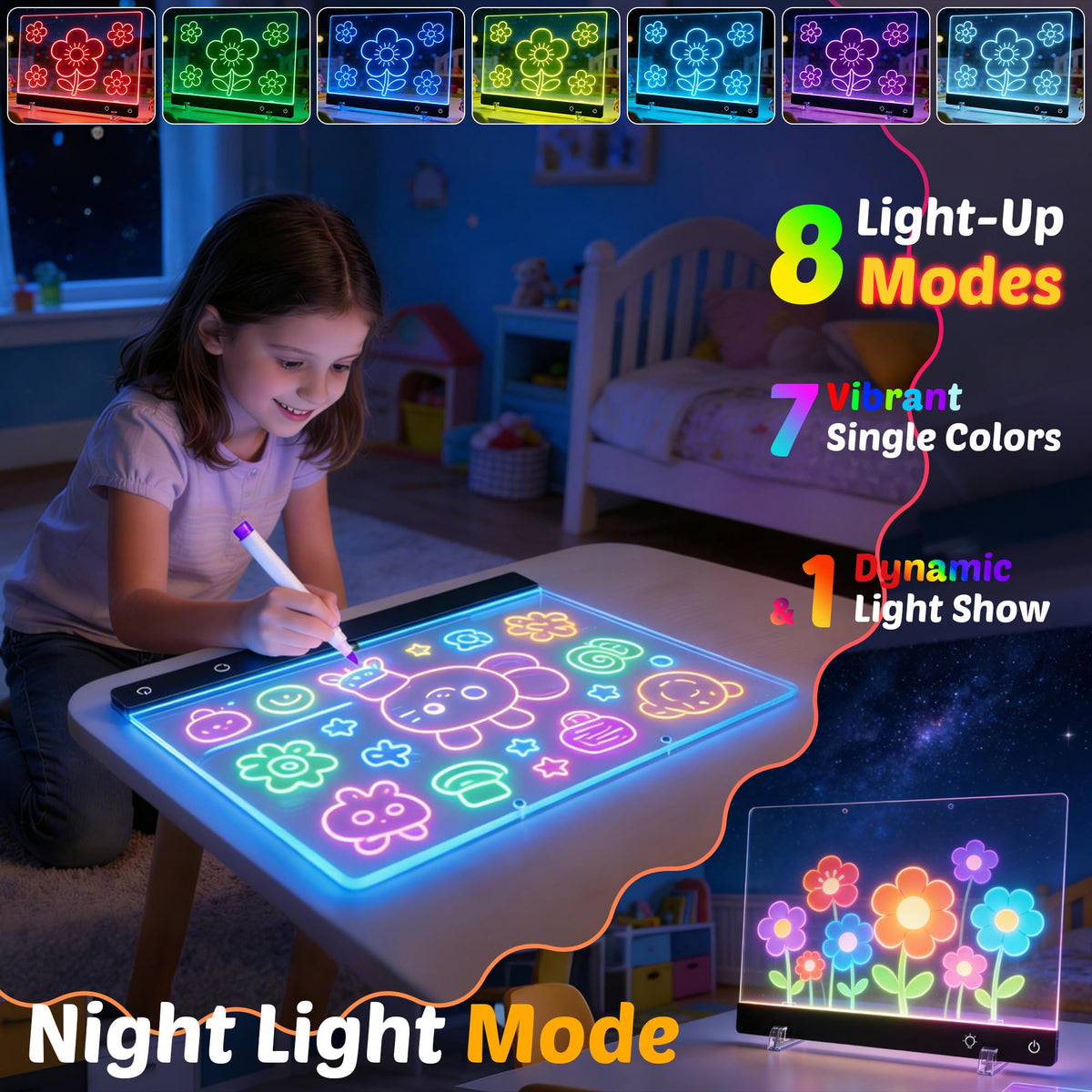 Rechargeable cordless design lets kids draw anywhere without batteries.