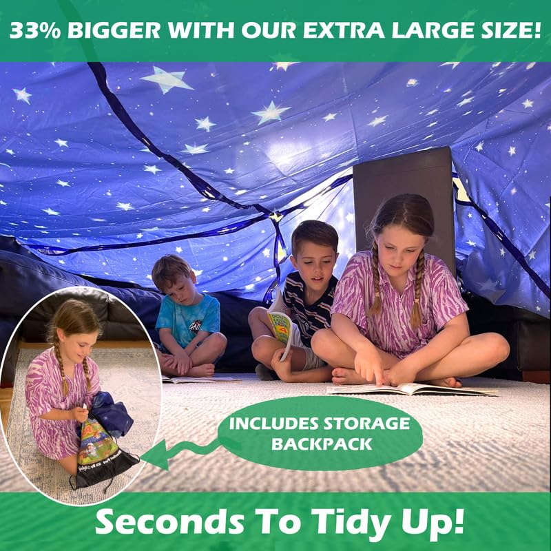Molcey fort kit with bean bag anchors stabilizing soft blankets for a stable fort