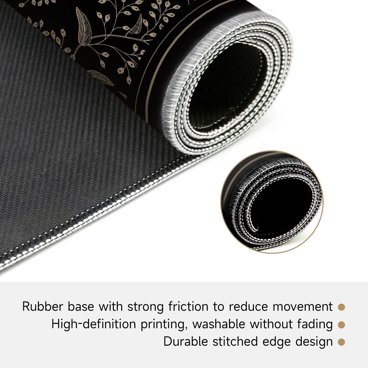 Molovsiny Mahjong Mat Noir Floral rolled with storage strap for easy transport.