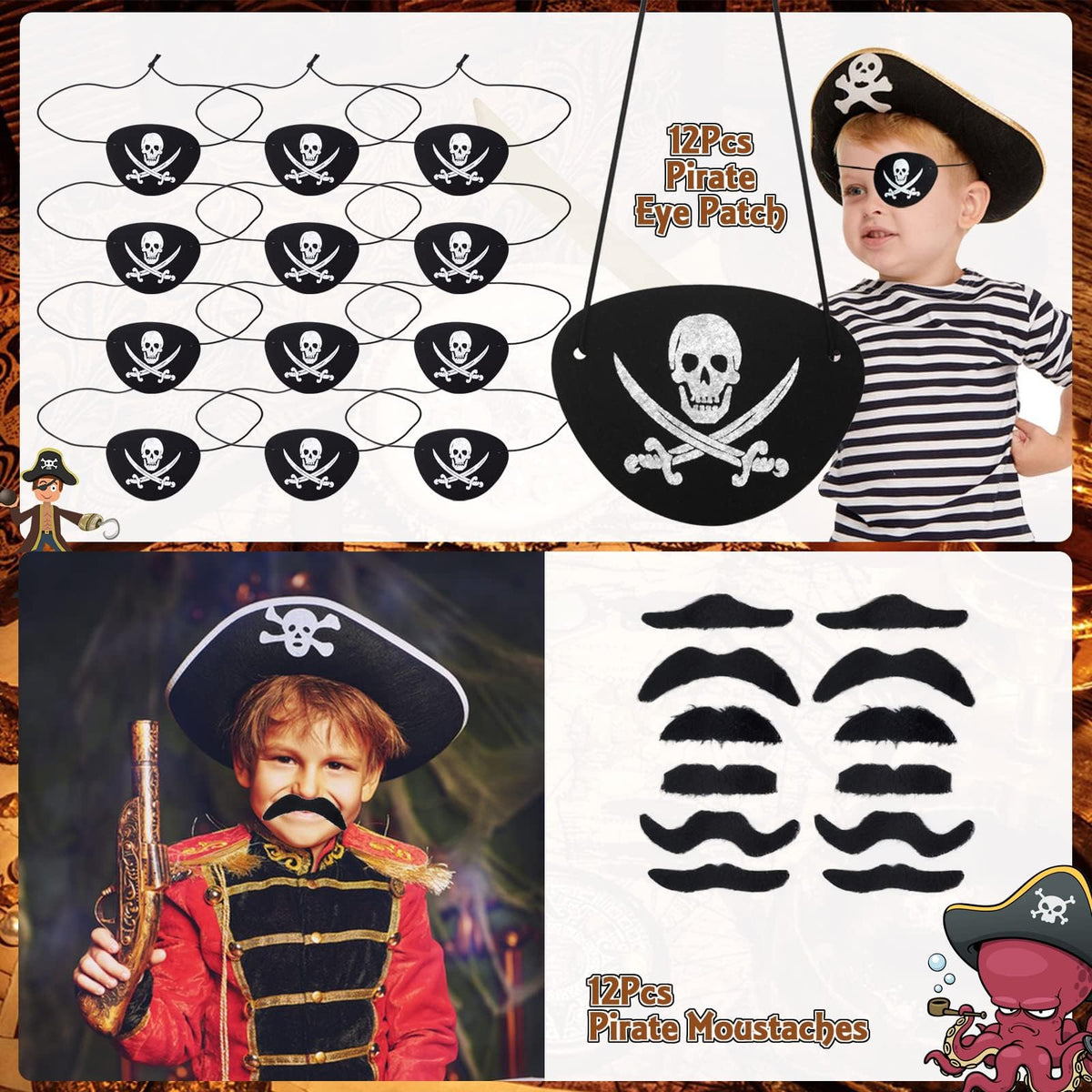 Moltby tattoo stickers provide quick, mess-free pirate themed decoration.