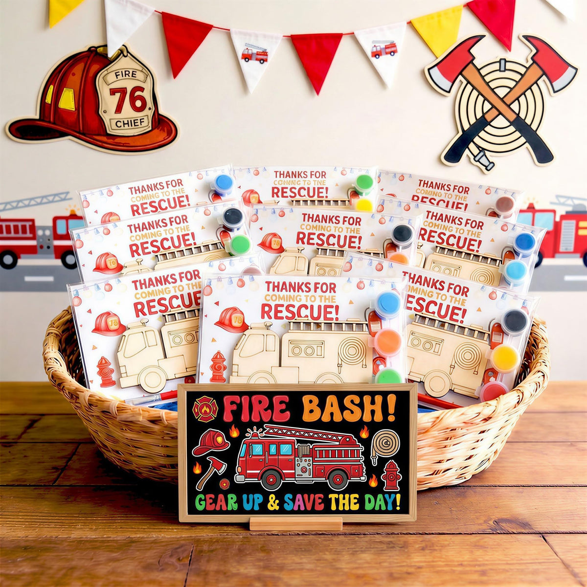 Moltby Fire Truck party favors packaging, tidy handouts for guests