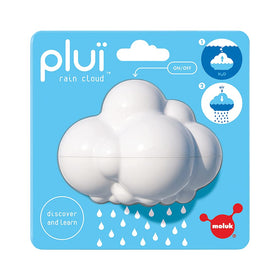 MOLUK Plui Rain Cloud bath toy demonstrates submerge to fill, promoting fine motor exploration.