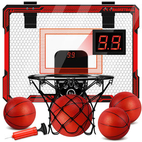 Molutsody indoor hoop with LED scoreboard for kids' home practice.