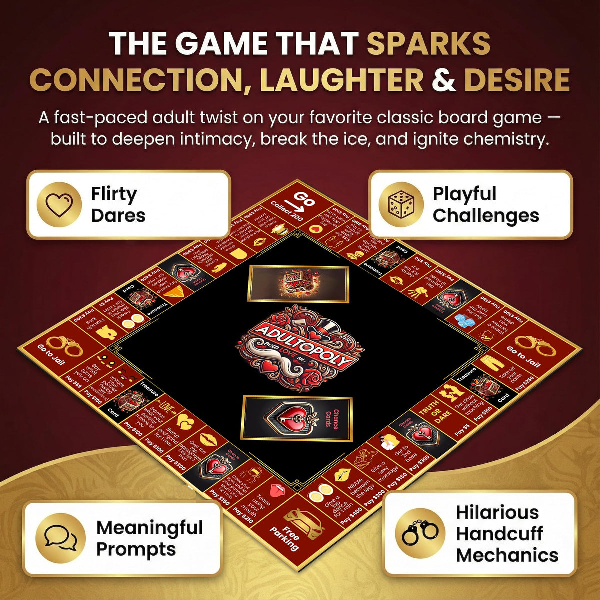 Momentum Boards Adultopoly couple date night setup enhances connection and play.