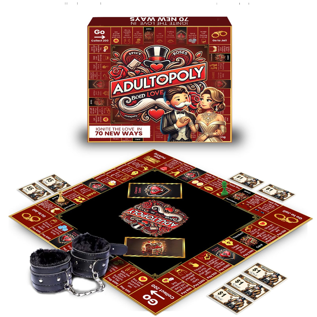 Momentum Boards Adultopoly handcuffs add daring fun to date night.