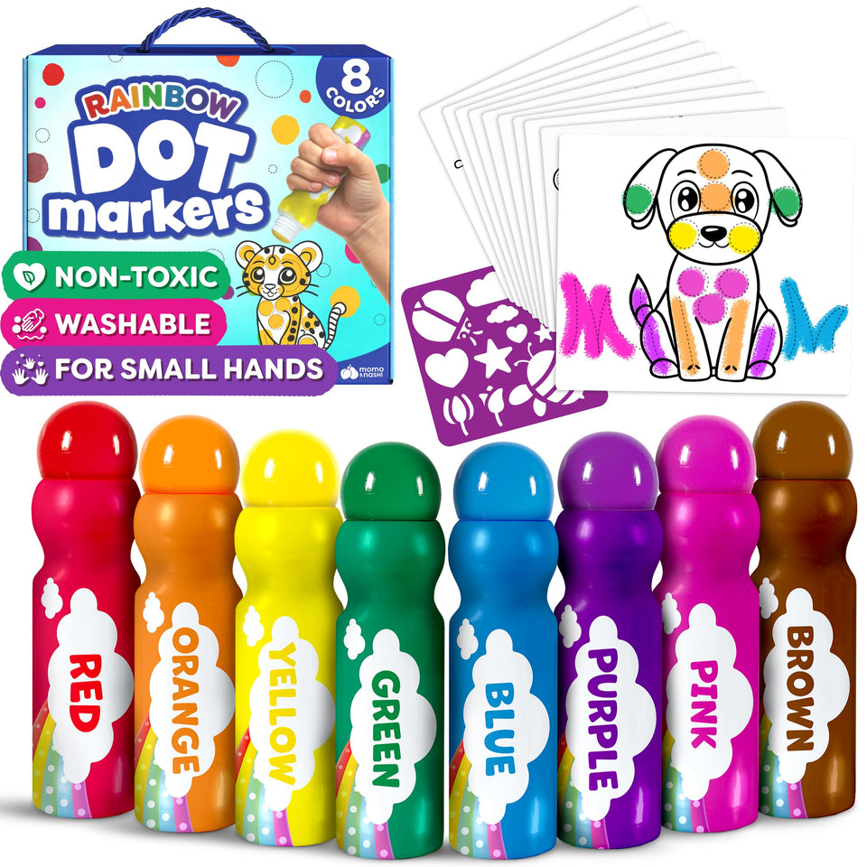 Momo & Nashi dot markers in 8 bright colors for toddler art activities