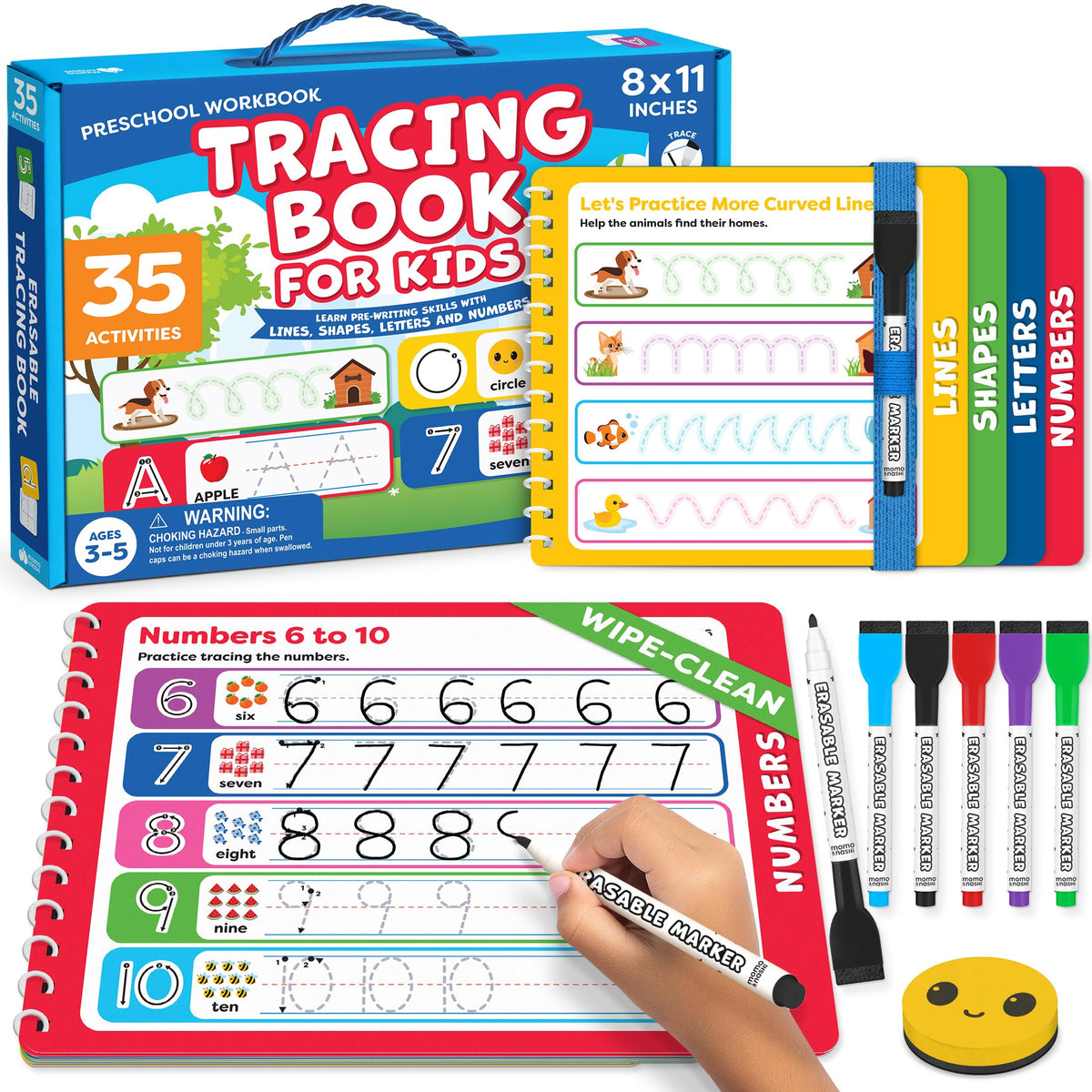 Momo and Nashi preschool workbook with tracing setup to boost early handwriting skills.