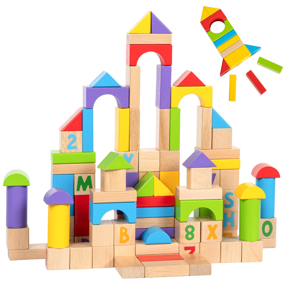 MOMOARI alphabet-number wooden blocks set for creative learning and stacking fun