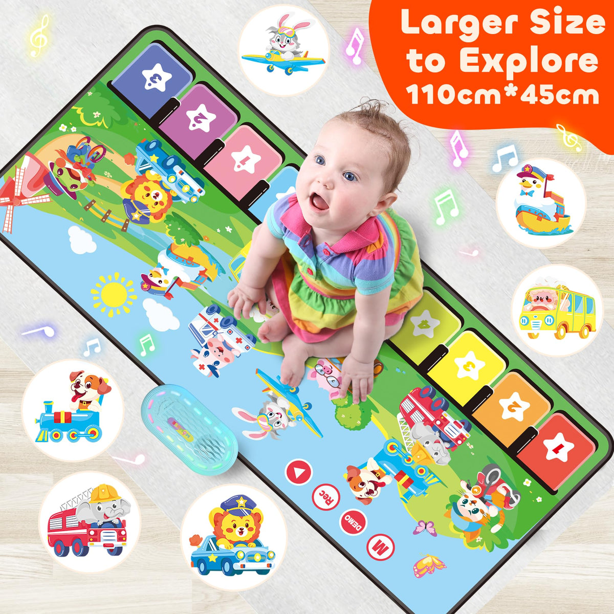 Large 43 by 18 inch mat offers spacious room to explore.