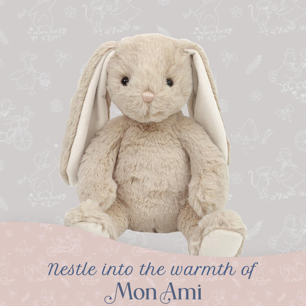 MON AMI Buffy the Bunny 14-inch plush stitching detail shows durable construction.