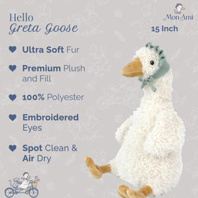 Greta Goose’s soft velvet fur invites comforting moments during bedtime.