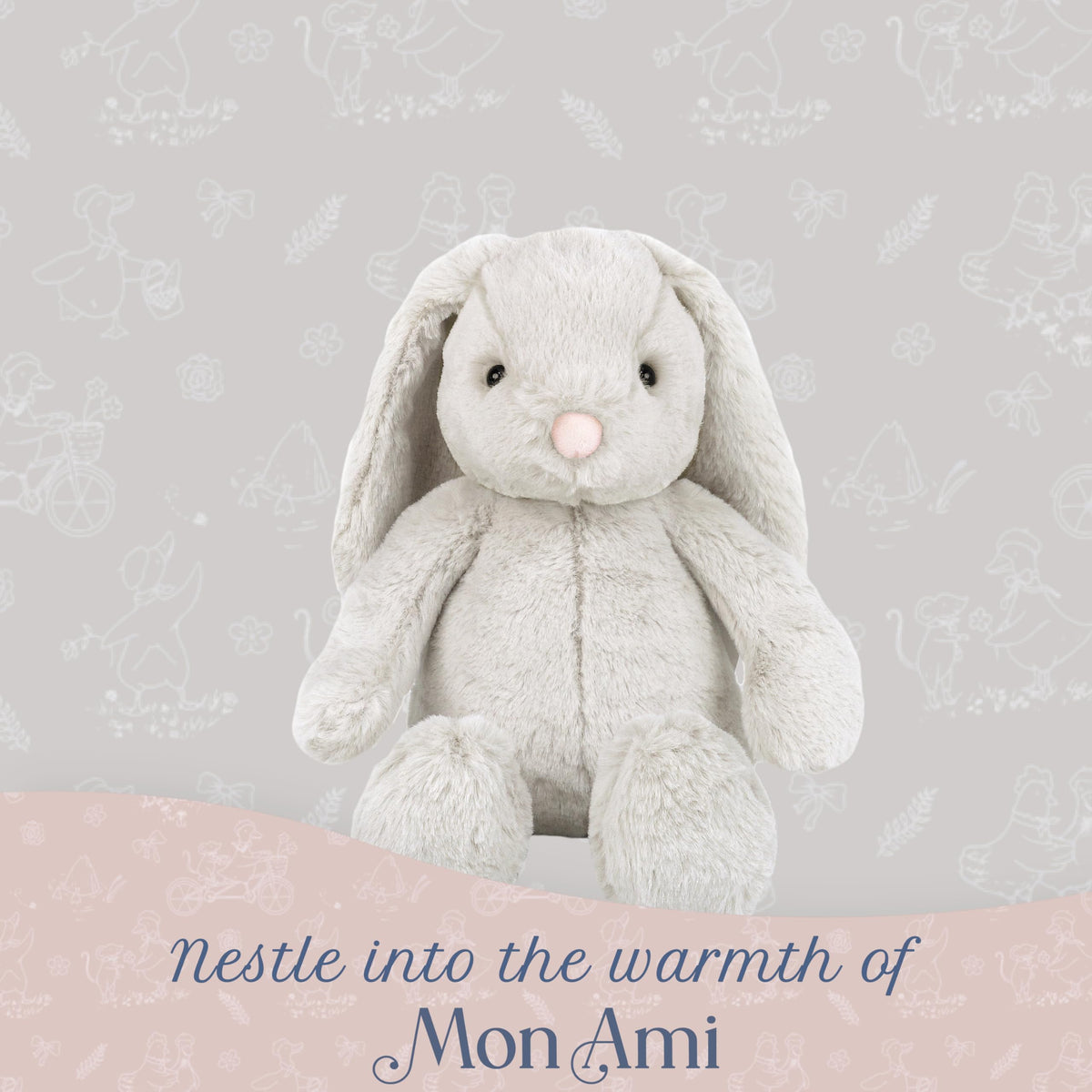 MON AMI Lifelike Bunny Design — timeless figure that enhances nursery decor and storytelling moments.
