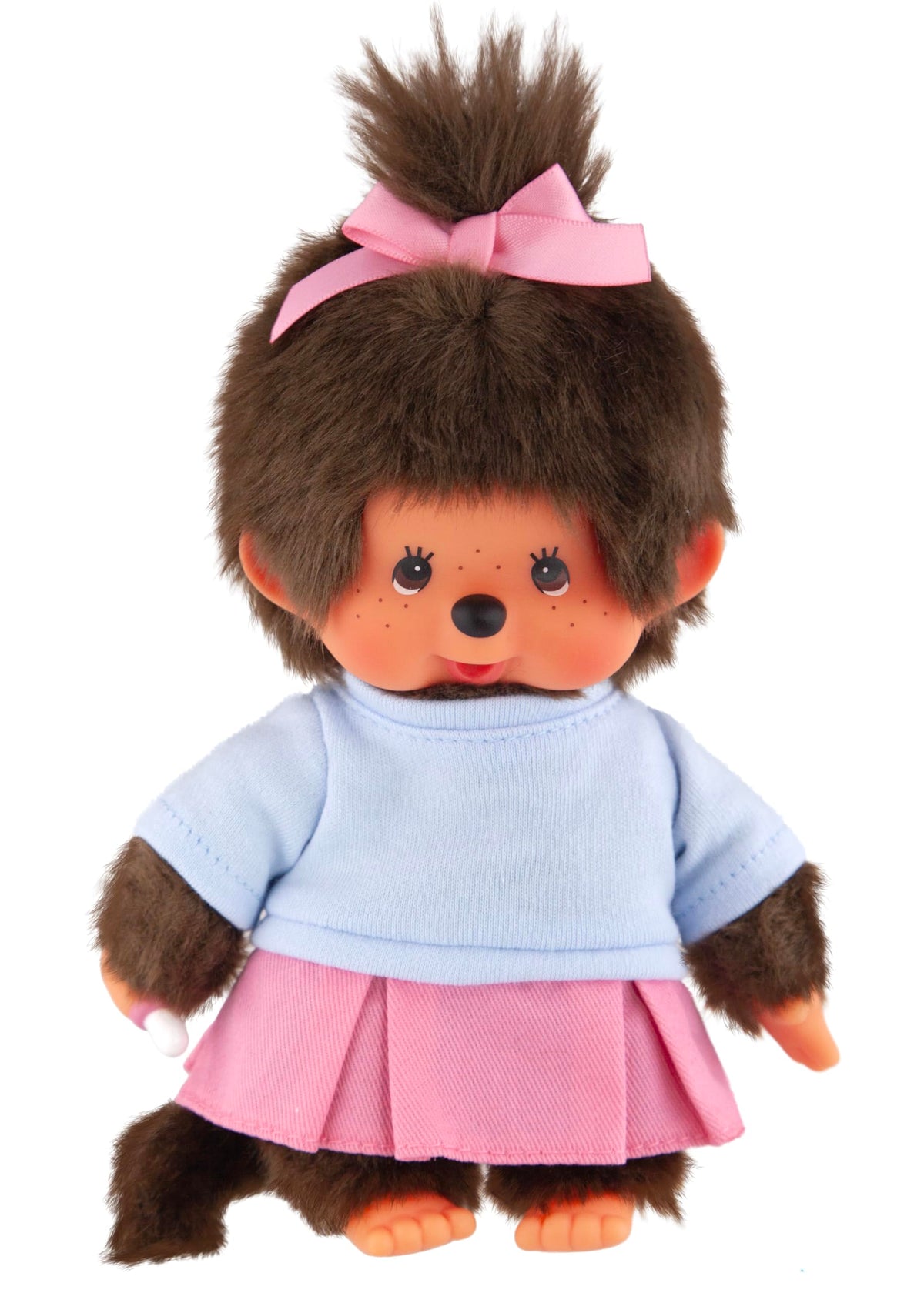 Monchhichi Skirt Girl 8-Inch Plush front view shows ultra-soft fur for cuddling