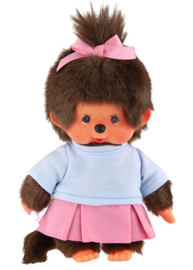 Monchhichi Skirt Girl 8-Inch Plush front view shows ultra-soft fur for cuddling
