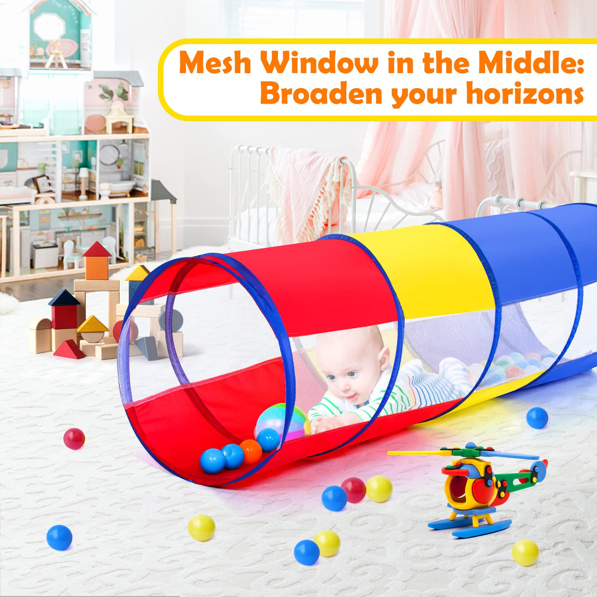 Moncoland breathable mesh tunnel keeps air flowing during play