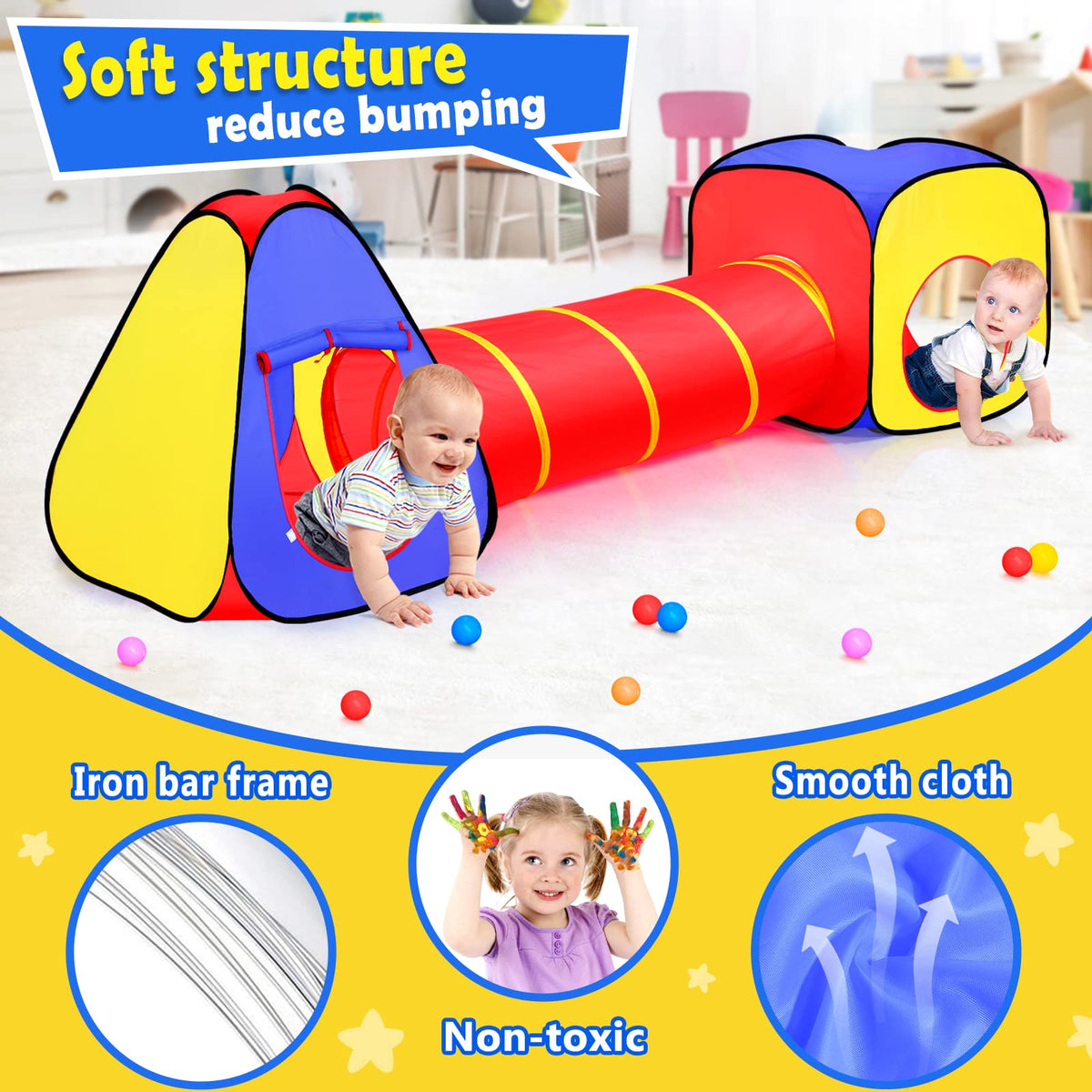 Moncoland colorful castle tent sparks imagination with bright colors.