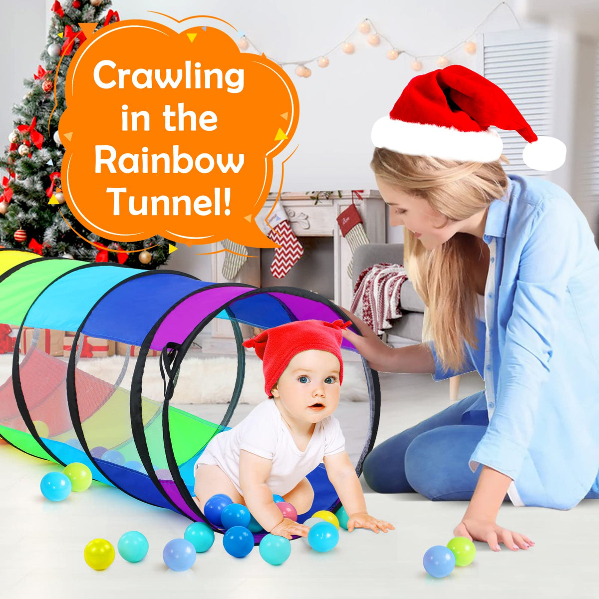 Moncoland Kids Play Tunnel Peekaboo View: see-through design encourages interaction and comfort.