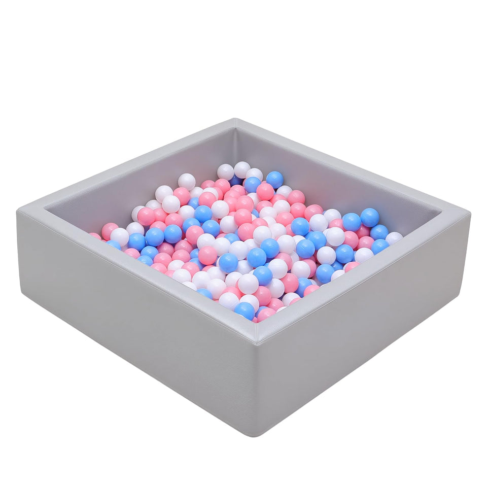 Moncoland leather foam ball pit, rectangle outer view, sturdy square design.