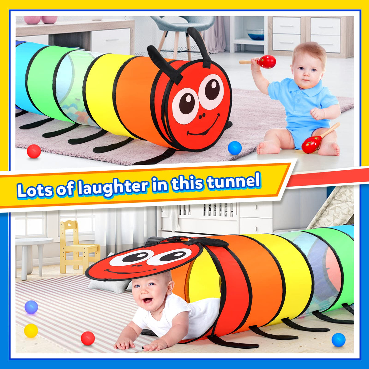 Moncoland tunnel encourages baby exploration and color recognition.