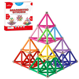 MONILON 160-pcs magnet building sticks spread on table for creative stacking and exploration.