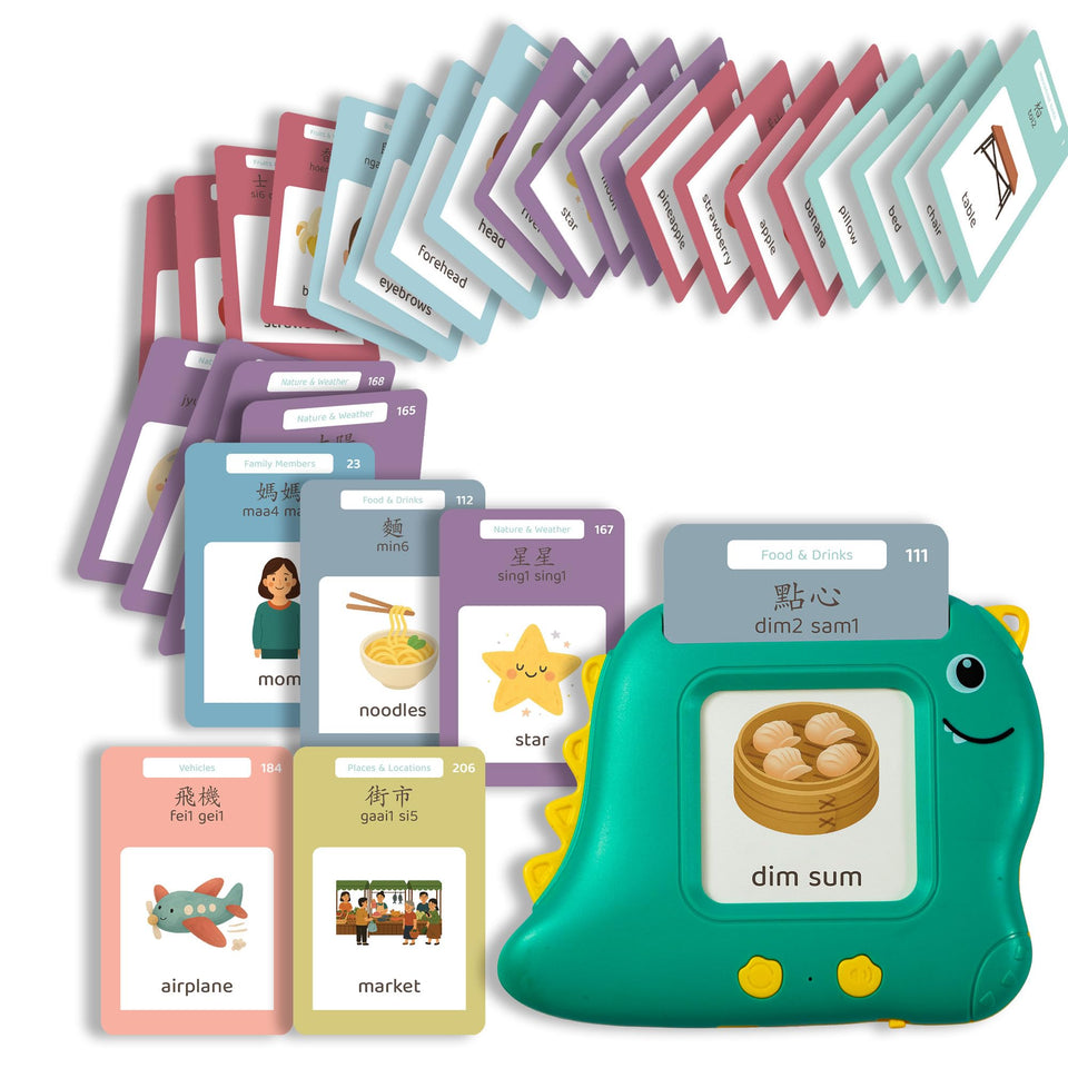 Monkey and Bananas Cantonese flash cards cover showing traditional characters and Jyutping for screen-free learning
