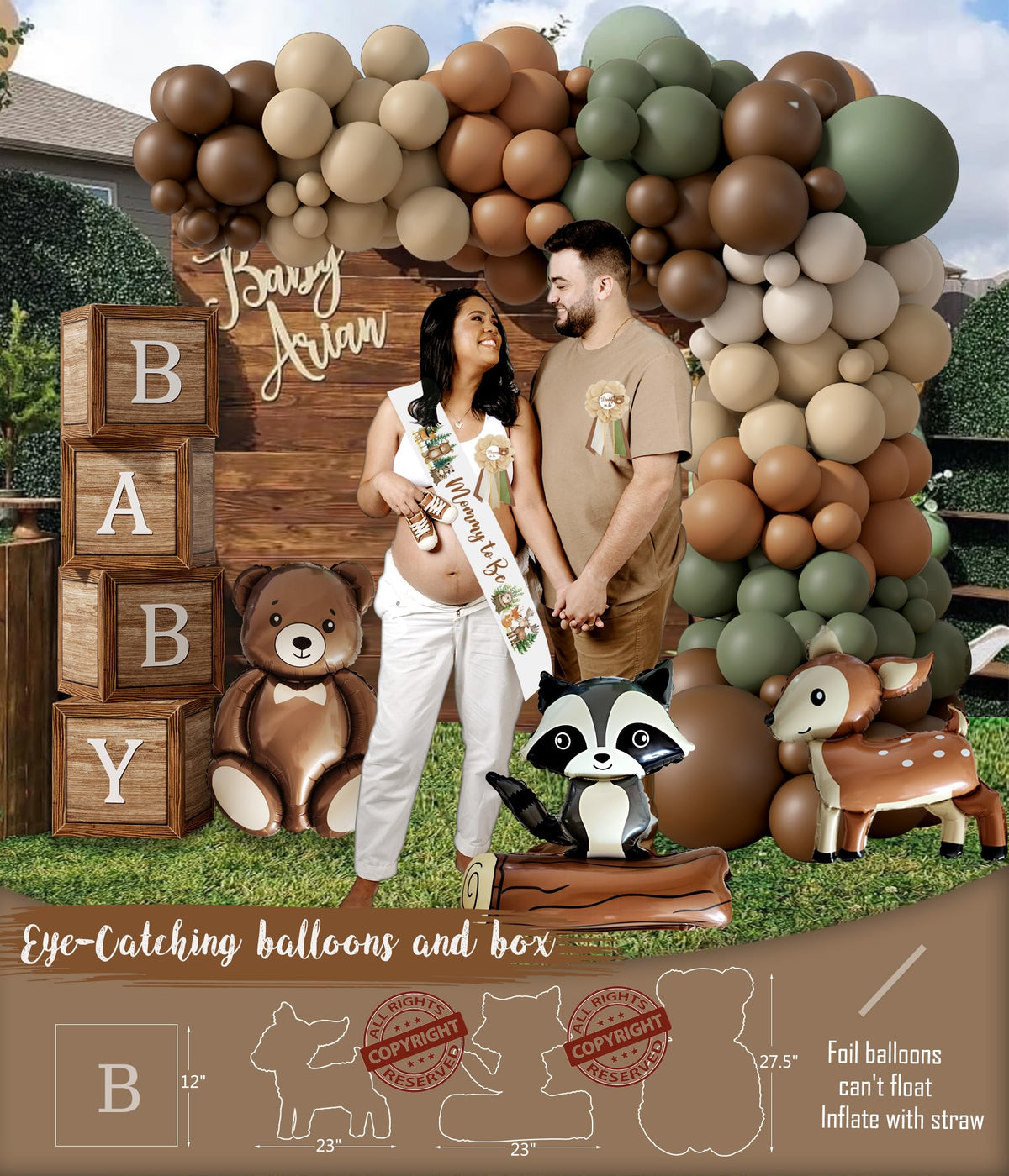 Monnberry balloon garland woodland adds charming arch for photos.