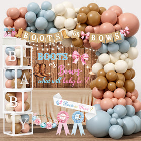 Monnberry boots-bows backdrop for a photo-ready western gender reveal