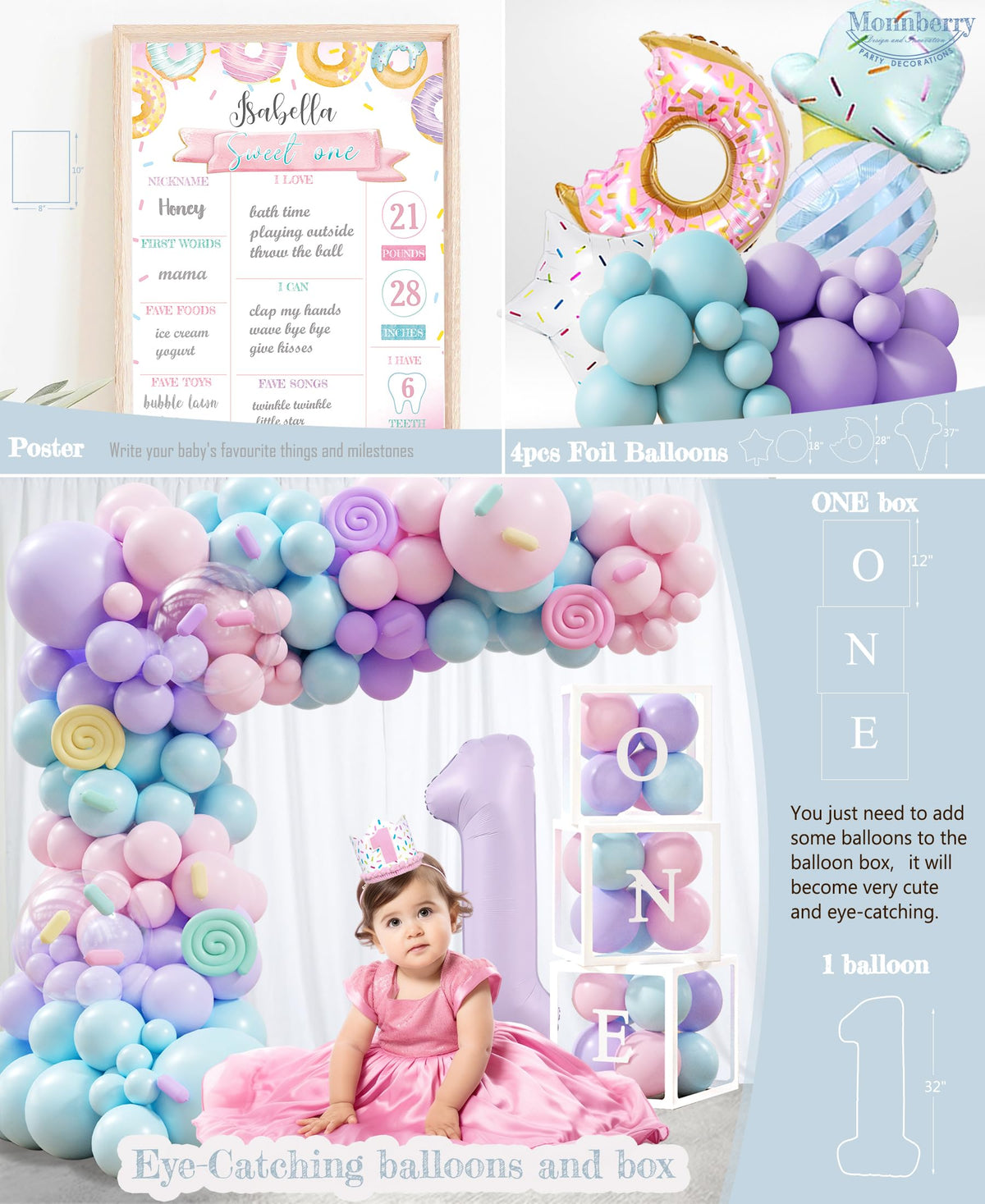 Monnberry donut balloon garland arch creates dreamy decor.