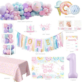 Monnberry donut tablecloth adds festive base for desserts.