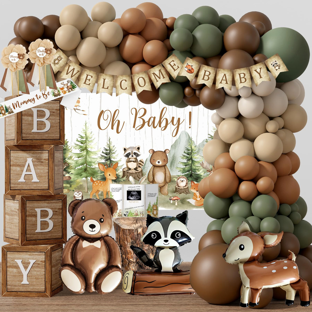 Monnberry woodland backdrop enhances photo moments at baby showers.
