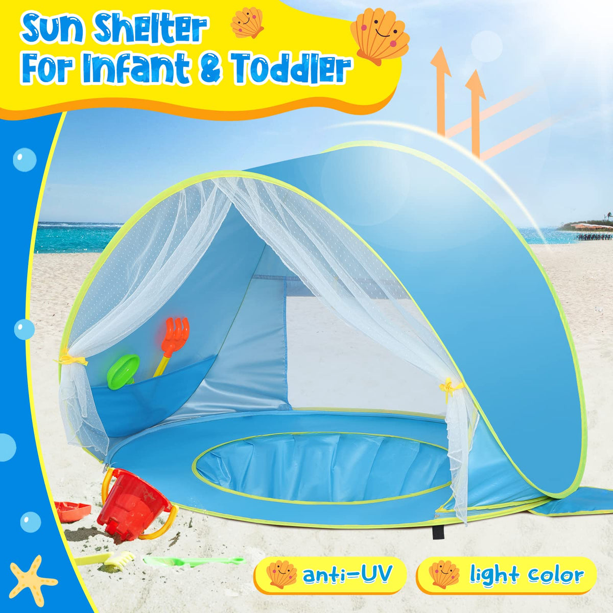 Monobeach UV50+ shield keeps toddler skin protected from sun.