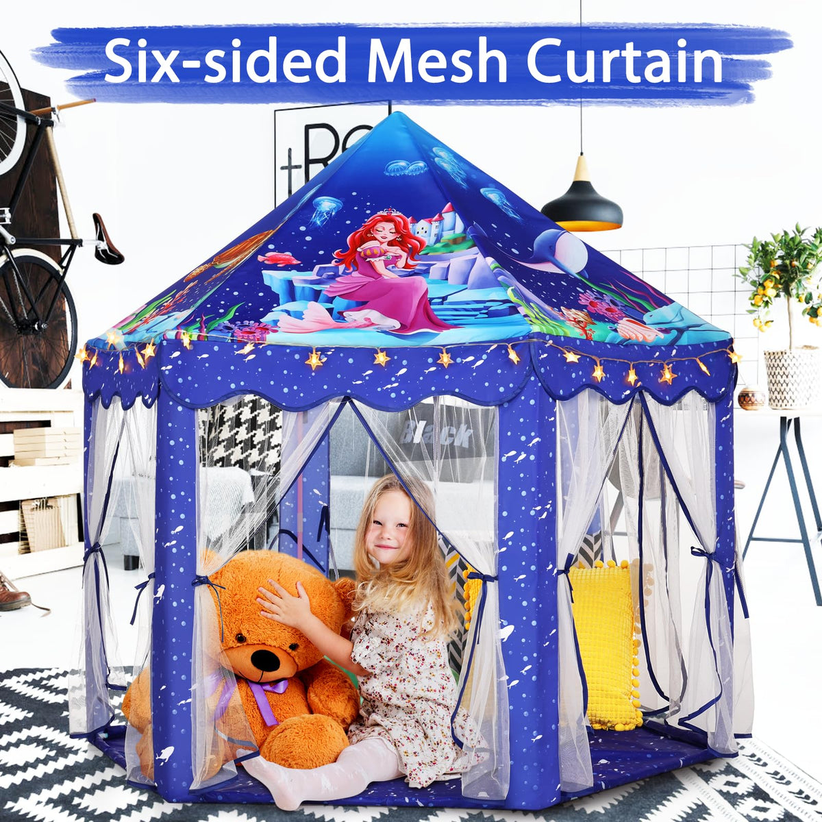 Monobeach blue castle design playhouse invites group pretend play.