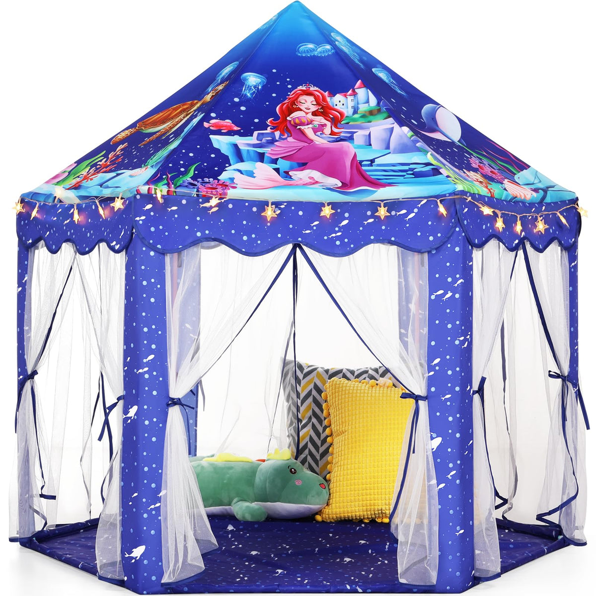 Monobeach mermaid princess tent blue for indoor imaginative play.