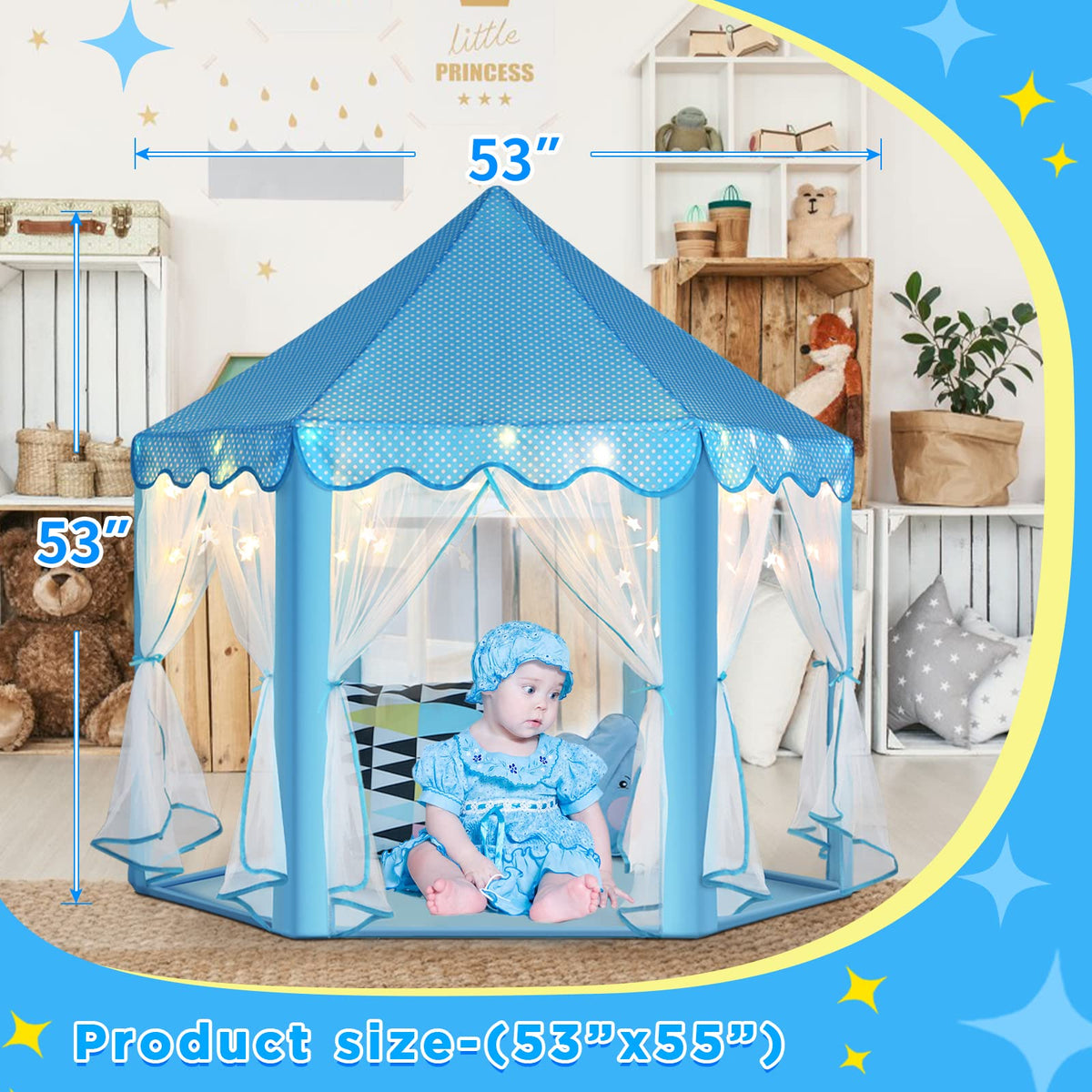 Monobeach Princess Castle Playhouse durable polyester taffeta—easy to clean and long-lasting.