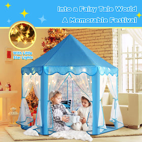 Monobeach Princess Castle Playhouse star lights on—soft illumination enhances bedtime storytelling.