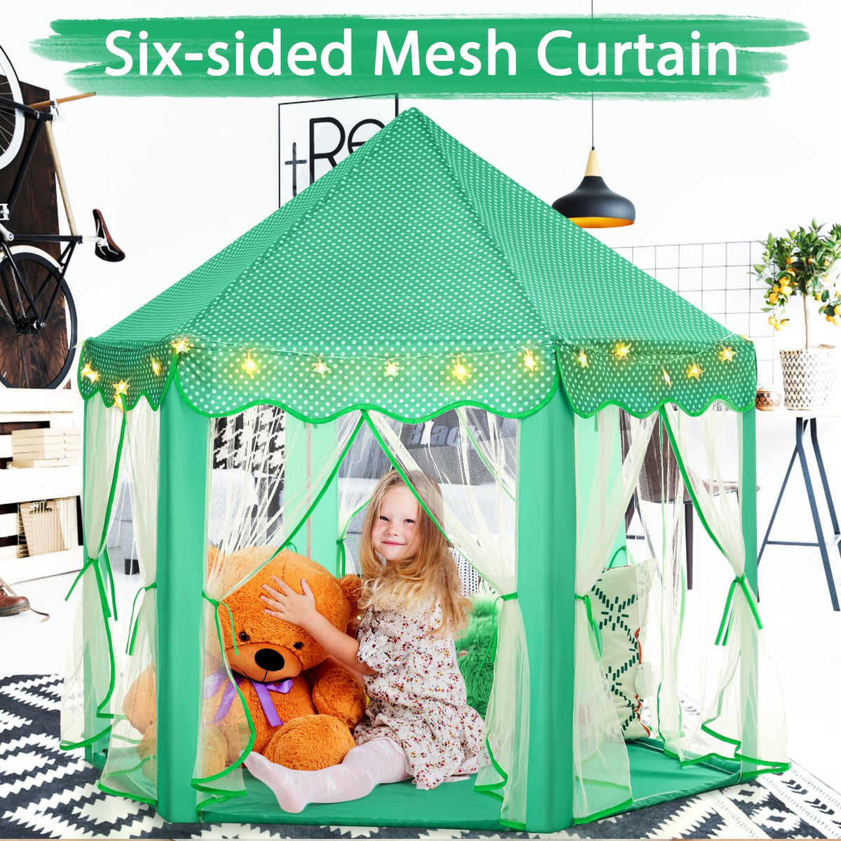 Monobeach Princess Tent star lights create cozy nighttime ambiance