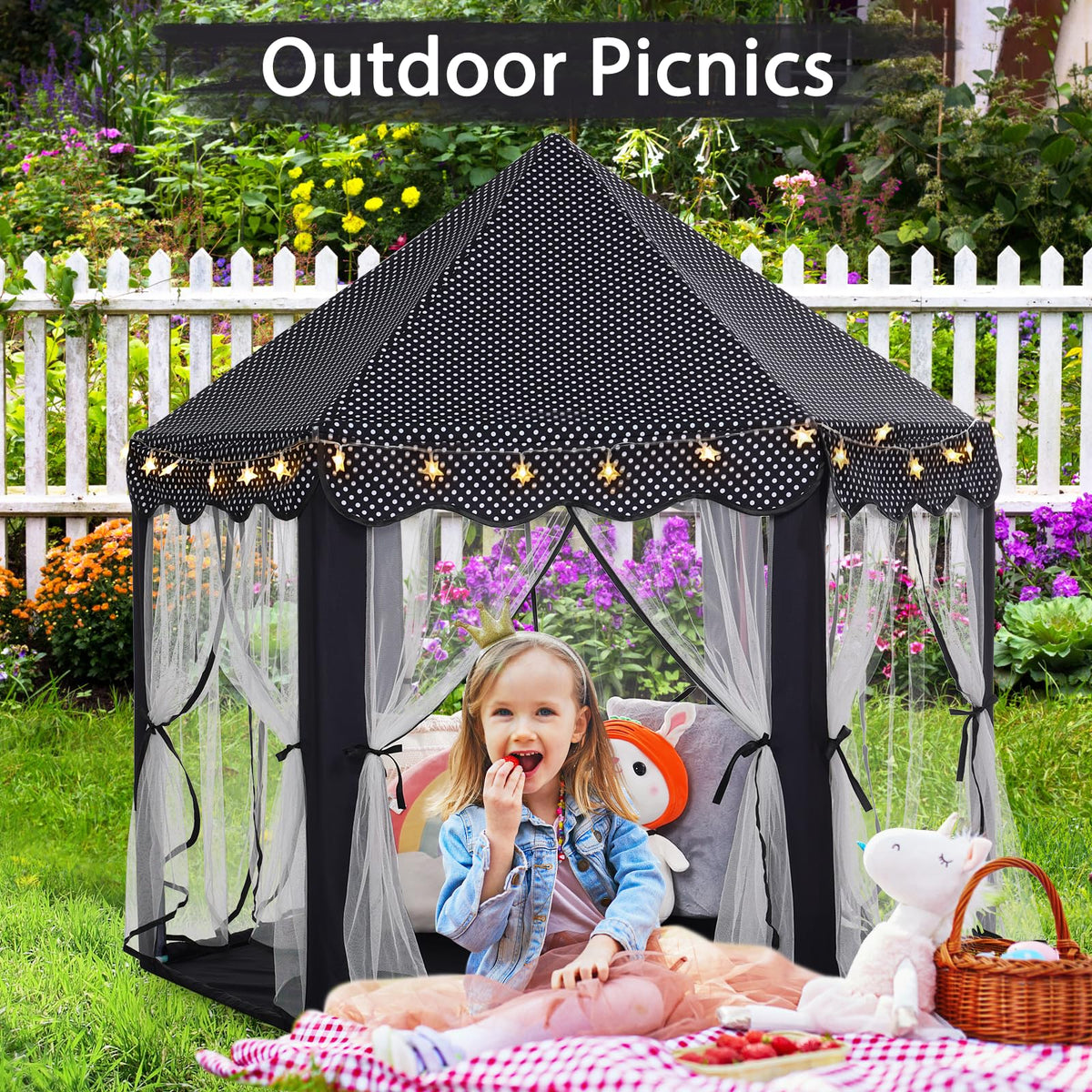 Monobeach Princess Tent packaging includes the tent, poles, connectors, and lights.