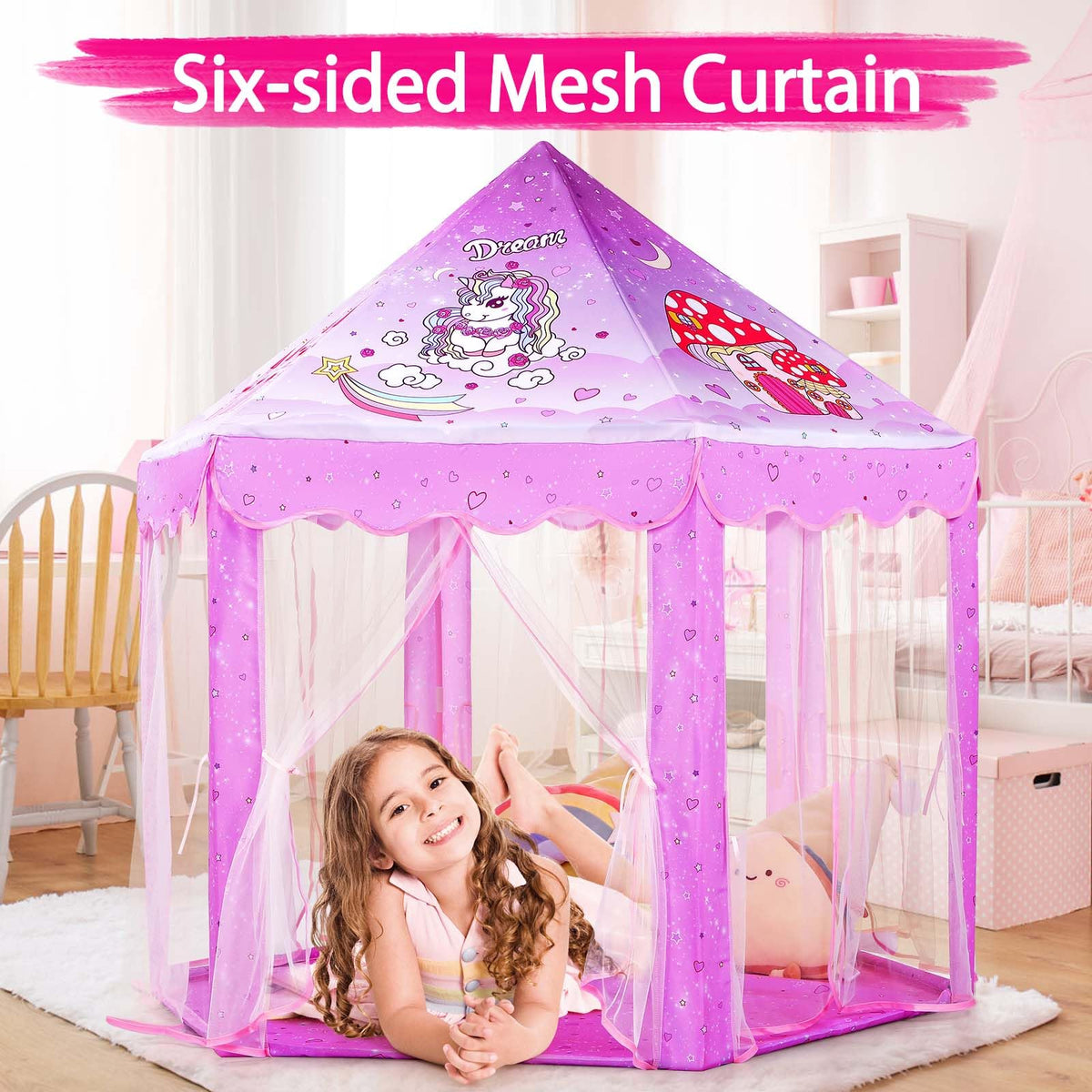 Monobeach Princess Tent star lights create a magical ambience for bedtime or reading.