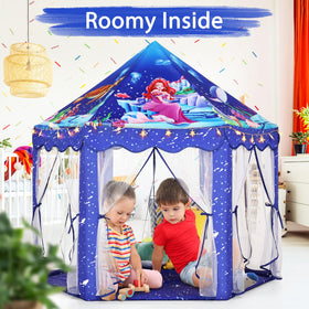 Monobeach mermaid princess tent with star lights for cozy ambience.