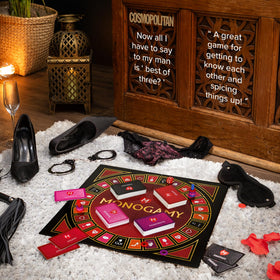 MONOGAMY board game components showing high-quality pieces for date-night play