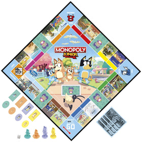 Gameboard highlights Bluey's world locations for imaginative play