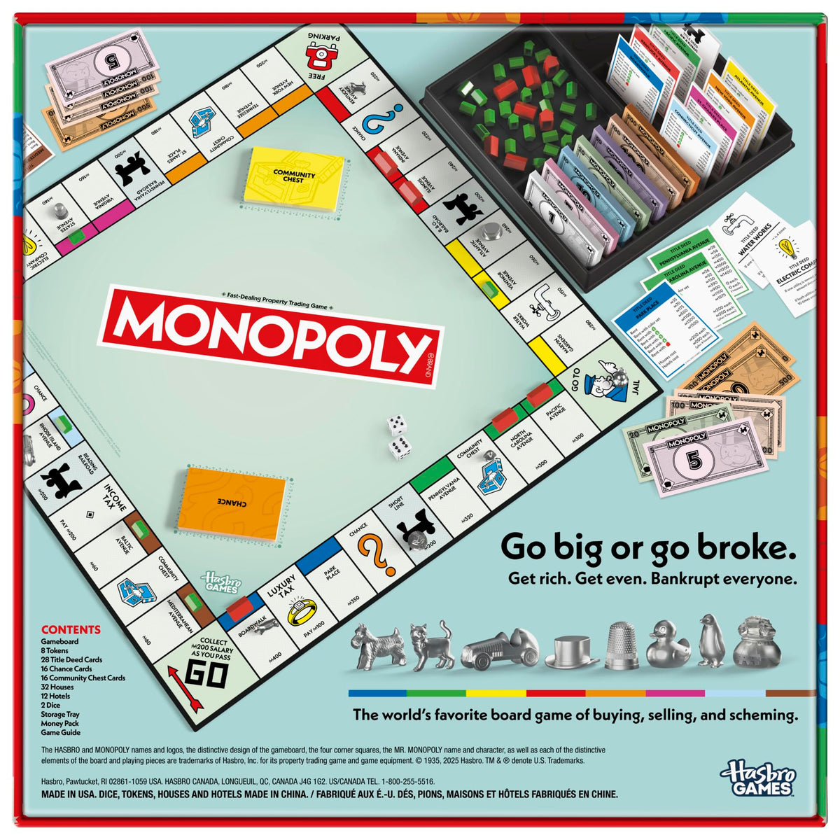 Monopoly eight metal tokens provide easier handling for family game nights.
