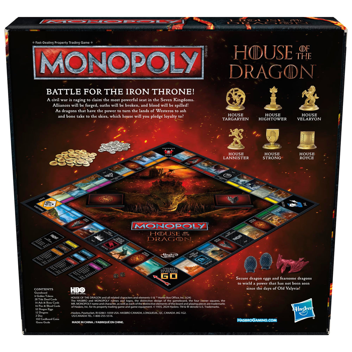 Monopoly House of the Dragon edition gameboard shows Westeros map for strategic play.