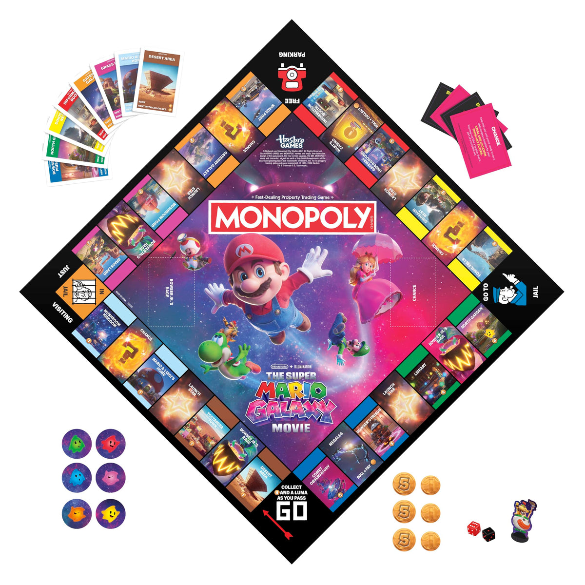 Monopoly Super Mario Galaxy Bowser Jr battle artwork inviting friendly competition