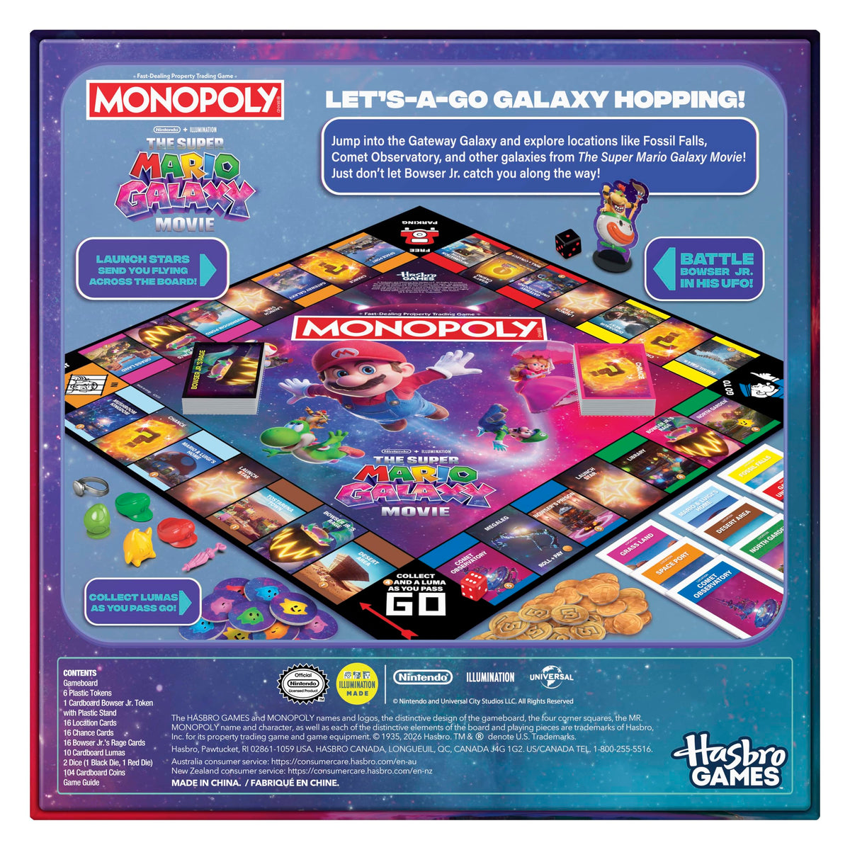Monopoly Super Mario Galaxy tokens showing six iconic pieces for easy player recognition