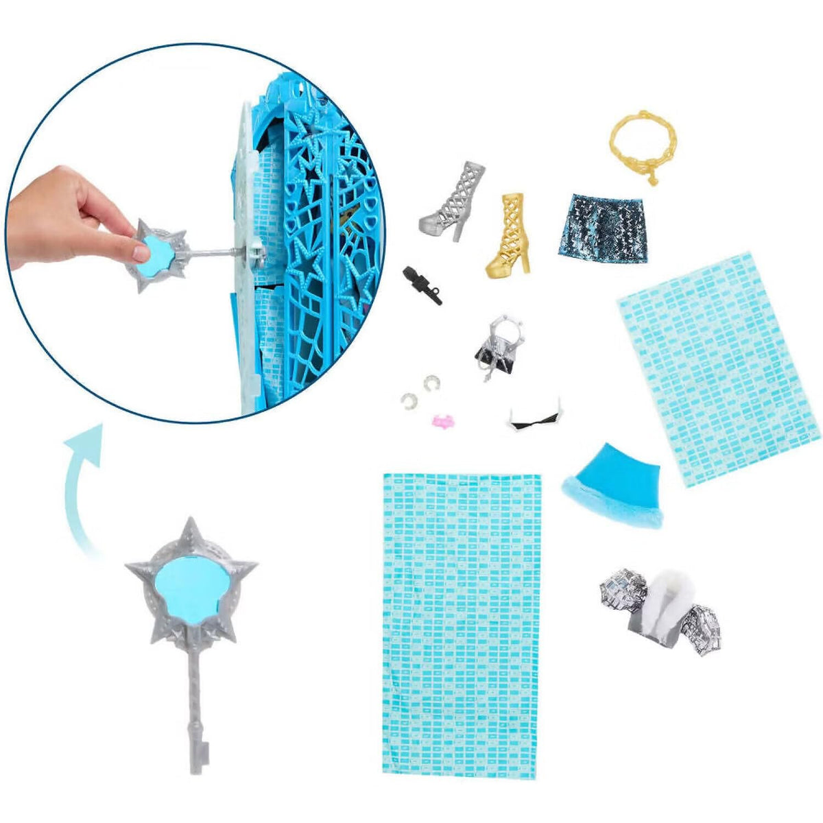 Monster High 19+ surprises including jewelry and gloves for red-carpet style.