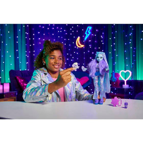 Abbey Bominable snowflake backpack and frosted glasses for glam.